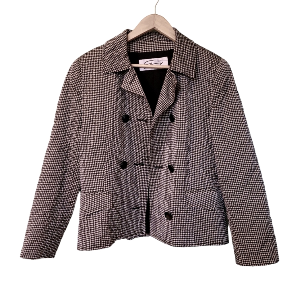GENNY Vintage Gianni Versace 100% Silk Houndstooth Crop Jacket Blazer Size 12